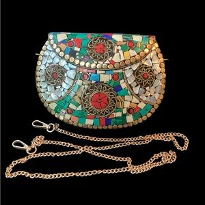 Handmade Moroccan Mother of Pearl & Tile Clutch (t49)